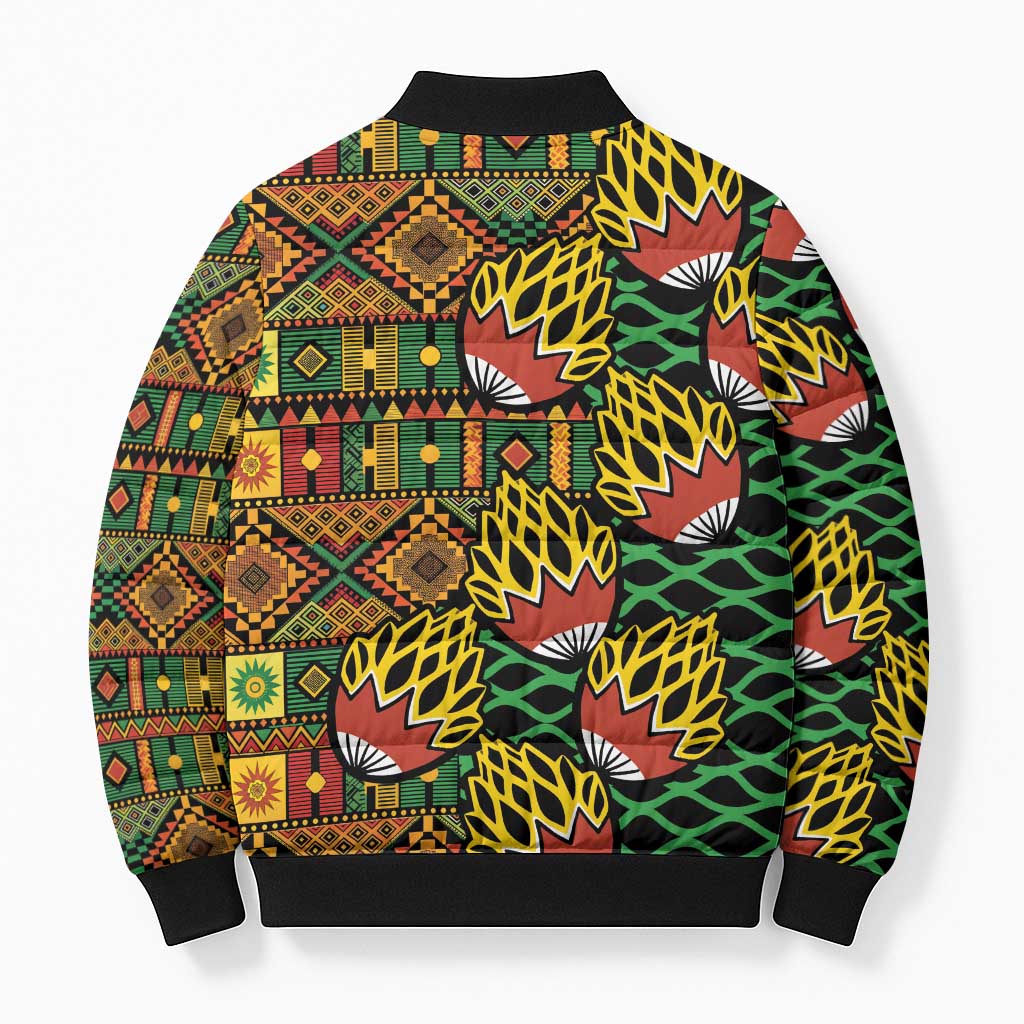 African Tribal Geometric Mixed Kanga Pattern Bomber Puffer Jacket