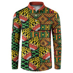 African Tribal Geometric Mixed Kanga Pattern Button Sweatshirt
