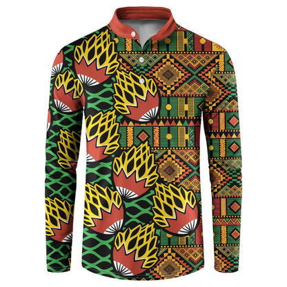 African Tribal Geometric Mixed Kanga Pattern Button Sweatshirt
