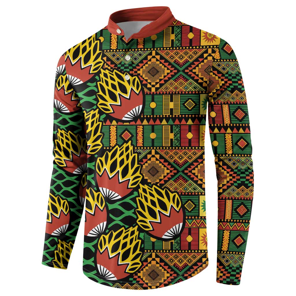 African Tribal Geometric Mixed Kanga Pattern Button Sweatshirt