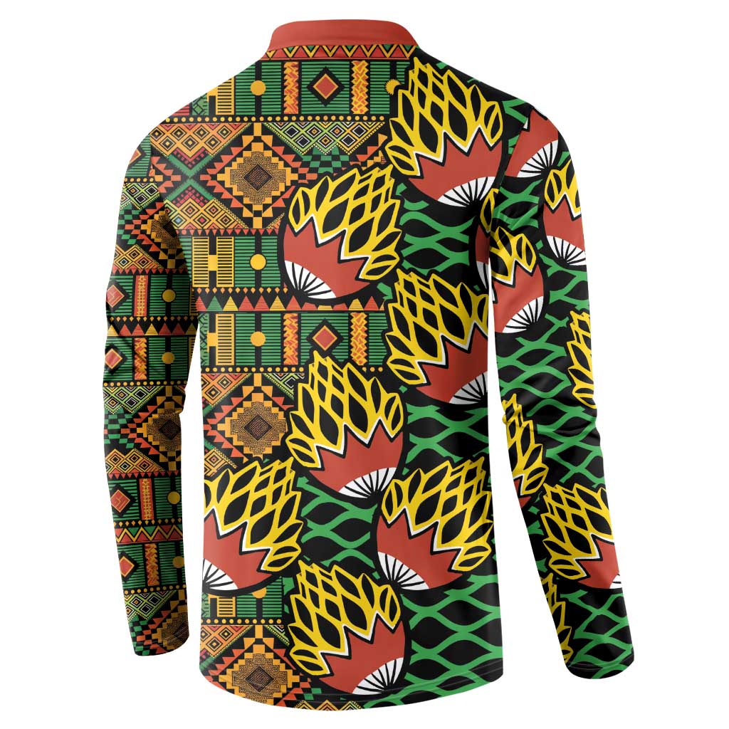 African Tribal Geometric Mixed Kanga Pattern Button Sweatshirt