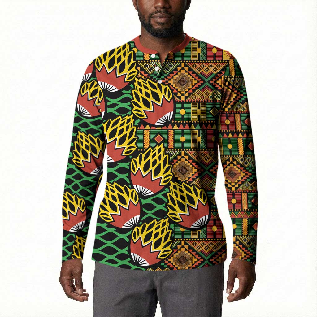 African Tribal Geometric Mixed Kanga Pattern Button Sweatshirt