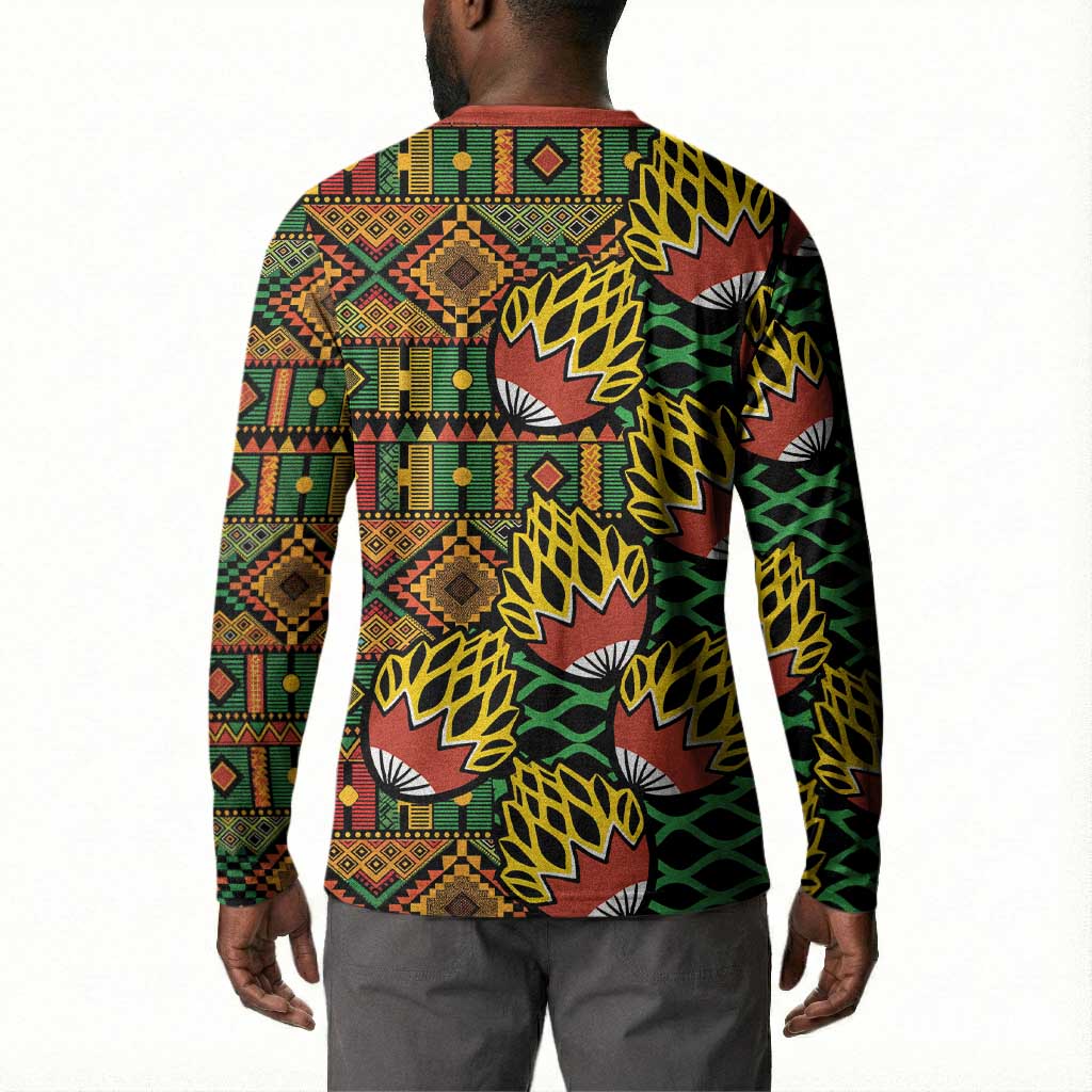 African Tribal Geometric Mixed Kanga Pattern Button Sweatshirt