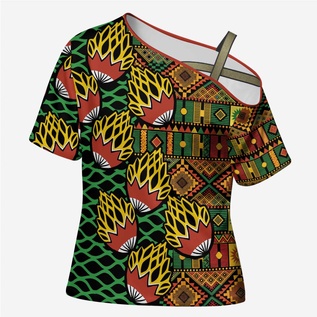 African Tribal Geometric Mixed Kanga Pattern Cross Shoulder Shirt