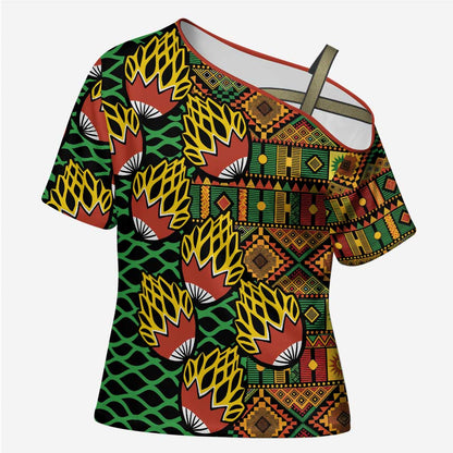 African Tribal Geometric Mixed Kanga Pattern Cross Shoulder Shirt