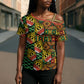 African Tribal Geometric Mixed Kanga Pattern Cross Shoulder Shirt