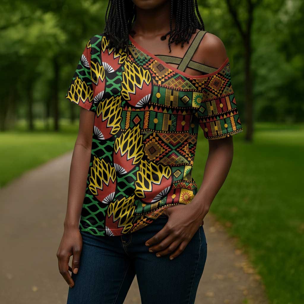 African Tribal Geometric Mixed Kanga Pattern Cross Shoulder Shirt