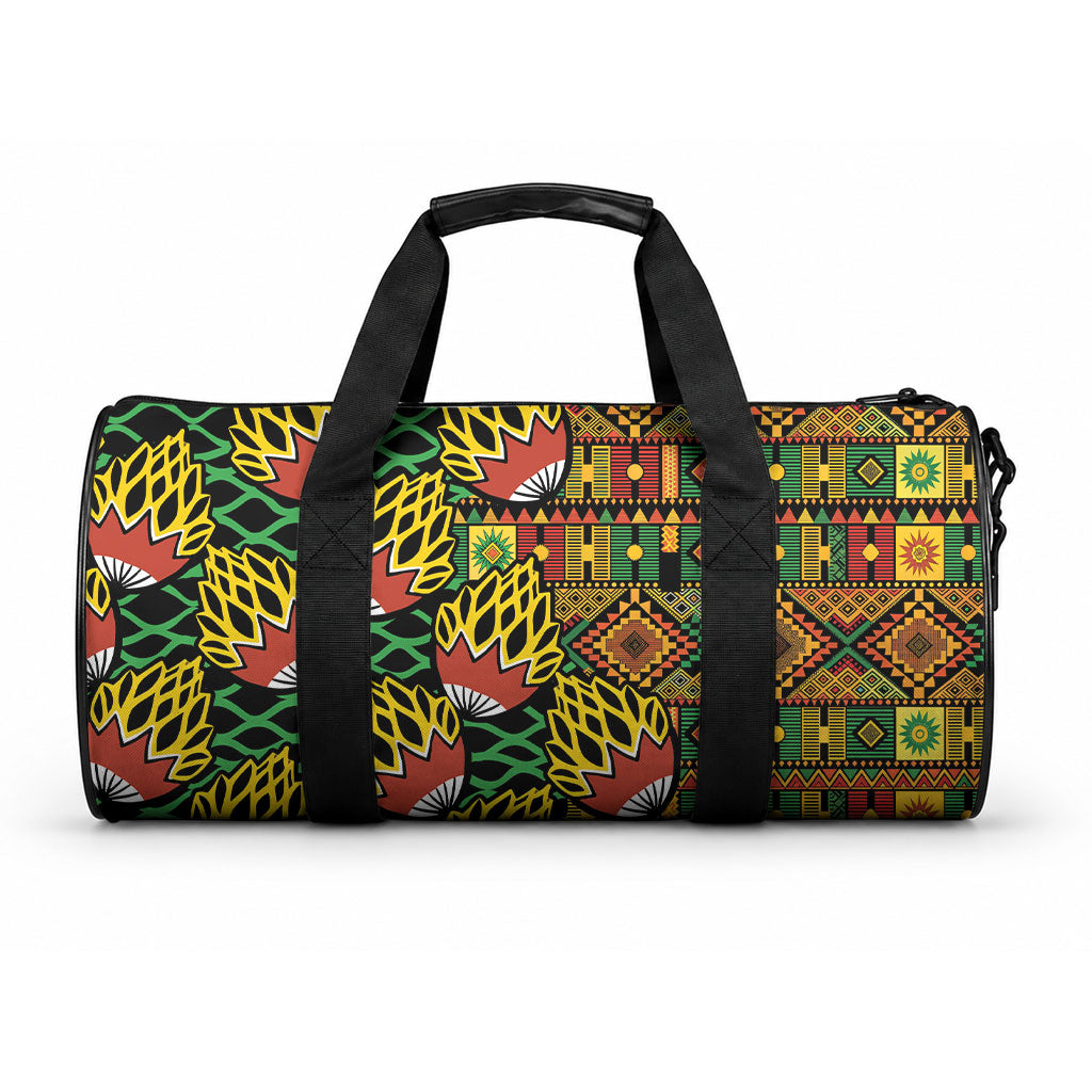 African Tribal Geometric Mixed Kanga Pattern Duffle Bag