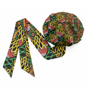 African Tribal Geometric Mixed Kanga Pattern Easy Headwrap