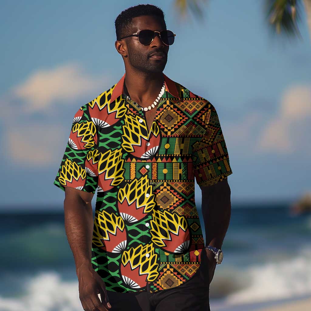 African Tribal Geometric Mixed Kanga Pattern Hawaiian Shirt