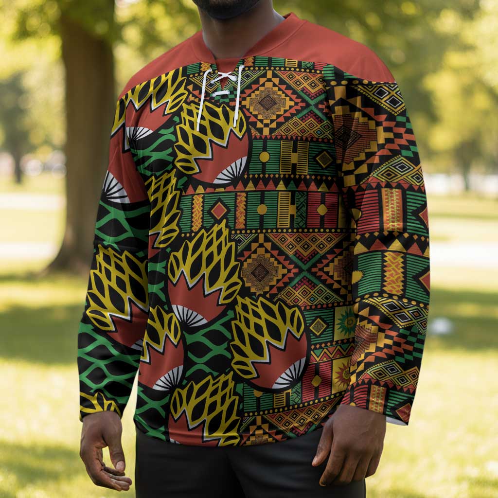 African Tribal Geometric Mixed Kanga Pattern Hockey Jersey