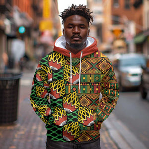 African Tribal Geometric Mixed Kanga Pattern Hoodie