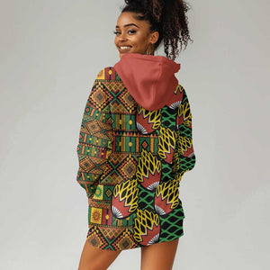 African Tribal Geometric Mixed Kanga Pattern Hoodie Dress