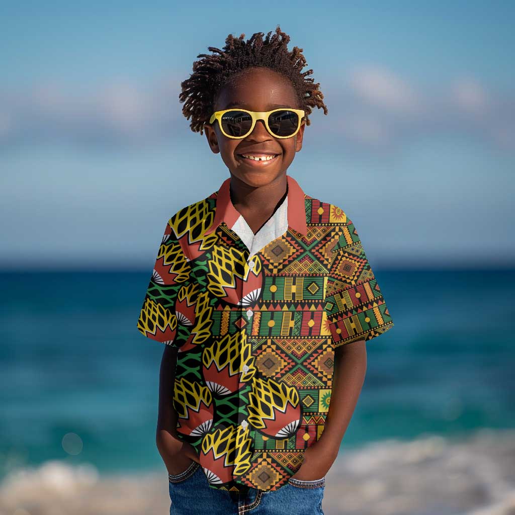 African Tribal Geometric Mixed Kanga Pattern Kid Hawaiian Shirt