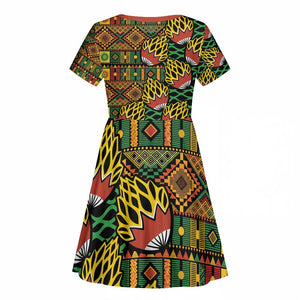 African Tribal Geometric Mixed Kanga Pattern Kid Short Sleeve Dress