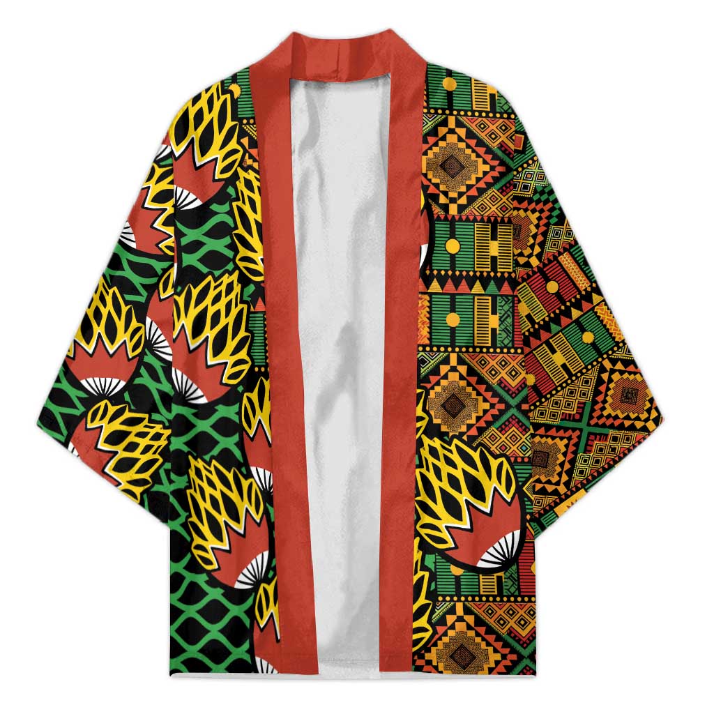 African Tribal Geometric Mixed Kanga Pattern Kimono