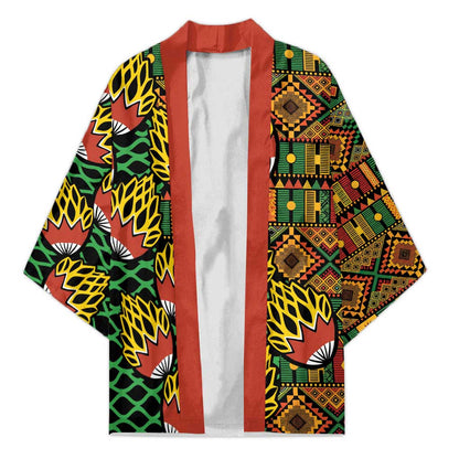 African Tribal Geometric Mixed Kanga Pattern Kimono