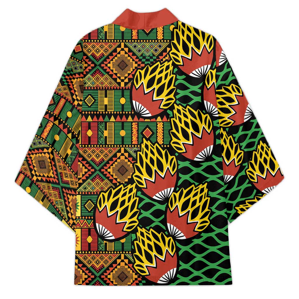 African Tribal Geometric Mixed Kanga Pattern Kimono