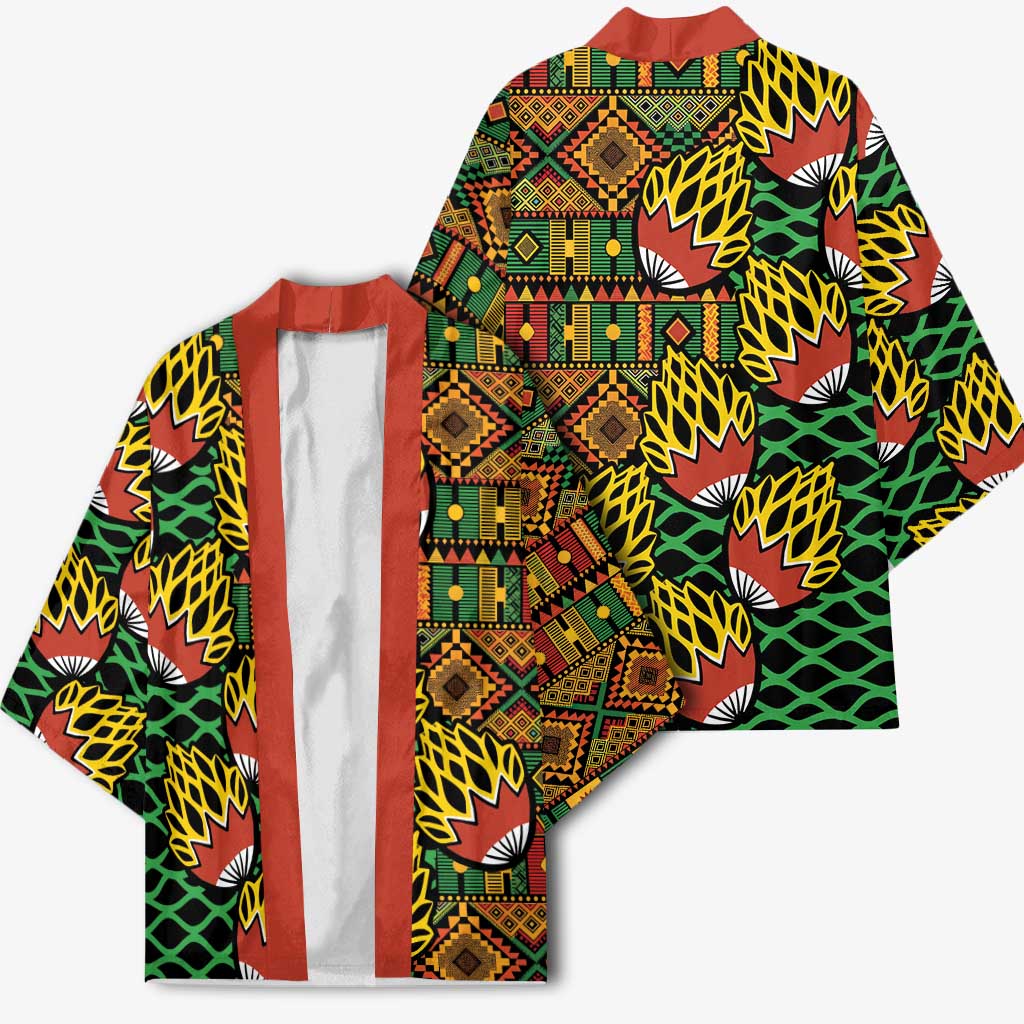 African Tribal Geometric Mixed Kanga Pattern Kimono