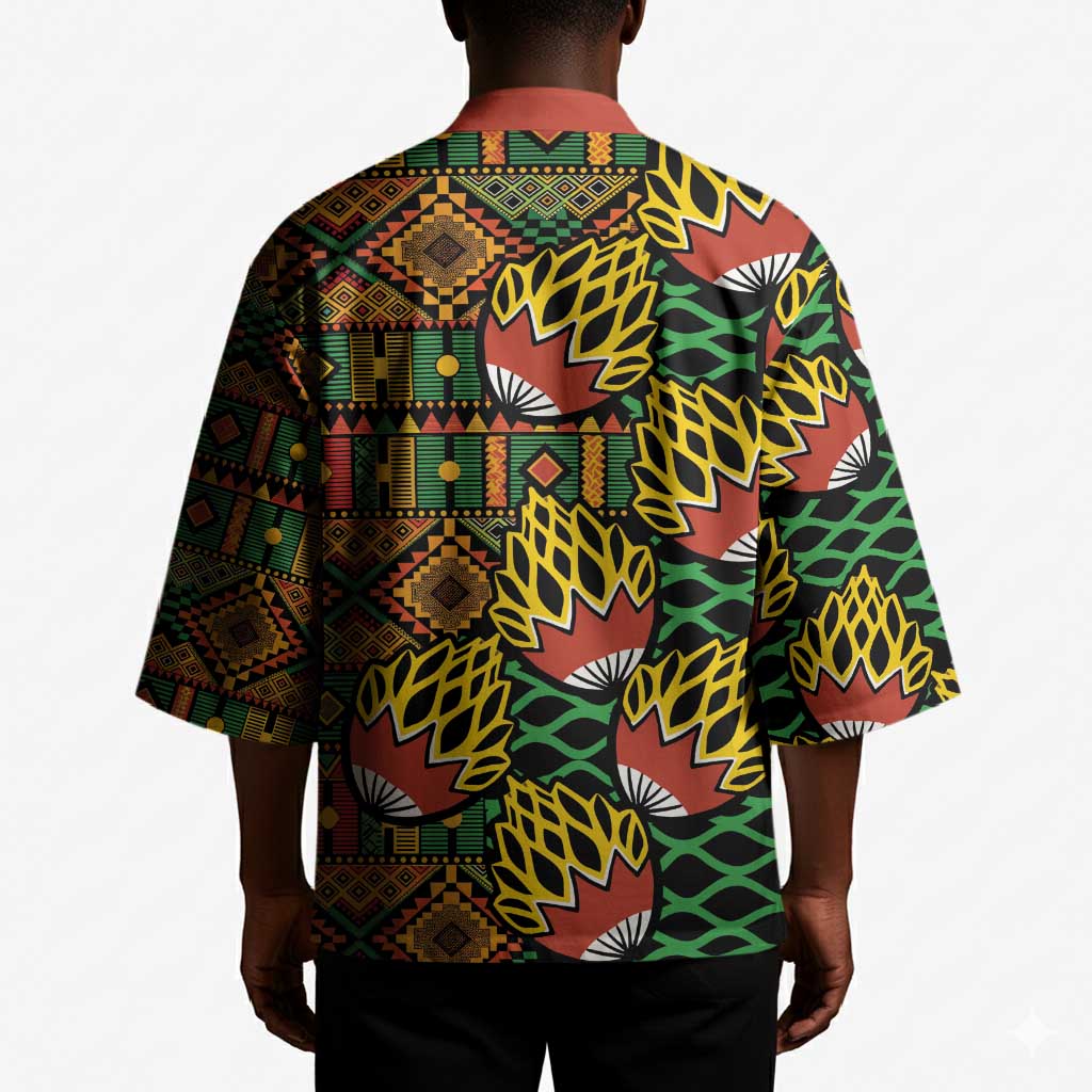 African Tribal Geometric Mixed Kanga Pattern Kimono