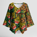 African Tribal Geometric Mixed Kanga Pattern Kimono Sleeve Blouse