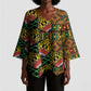 African Tribal Geometric Mixed Kanga Pattern Kimono Sleeve Blouse
