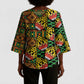 African Tribal Geometric Mixed Kanga Pattern Kimono Sleeve Blouse