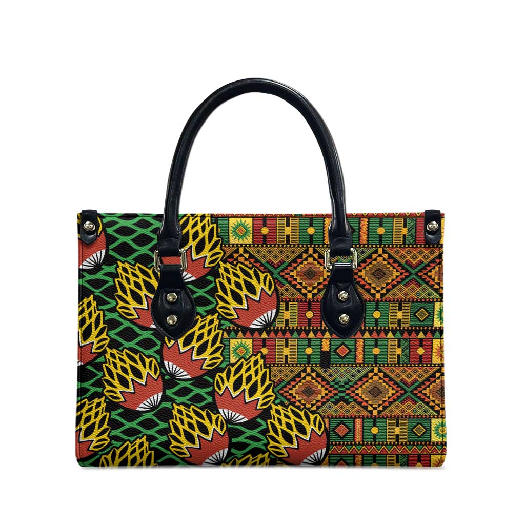 African Tribal Geometric Mixed Kanga Pattern Leather Bag
