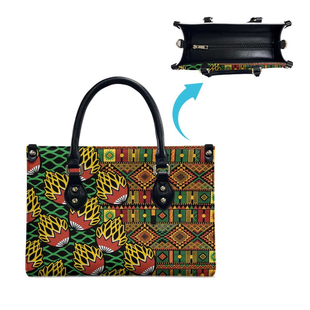 African Tribal Geometric Mixed Kanga Pattern Leather Bag