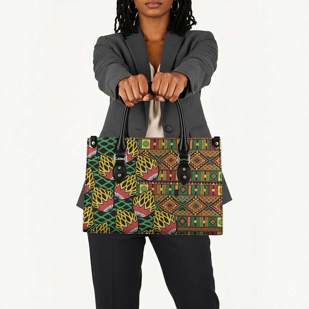 African Tribal Geometric Mixed Kanga Pattern Leather Bag