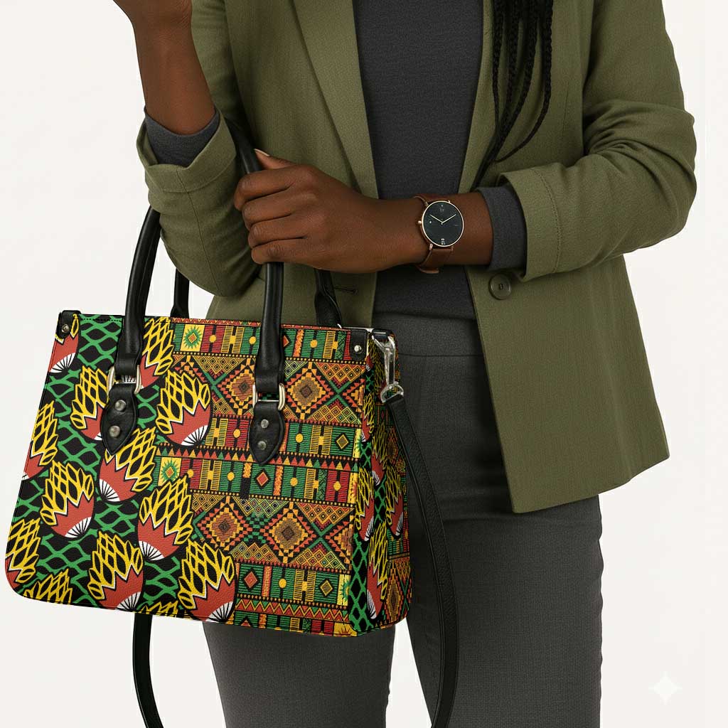 African Tribal Geometric Mixed Kanga Pattern Leather Bag