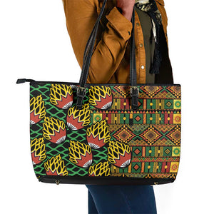African Tribal Geometric Mixed Kanga Pattern Leather Tote Bag