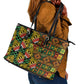 African Tribal Geometric Mixed Kanga Pattern Leather Tote Bag