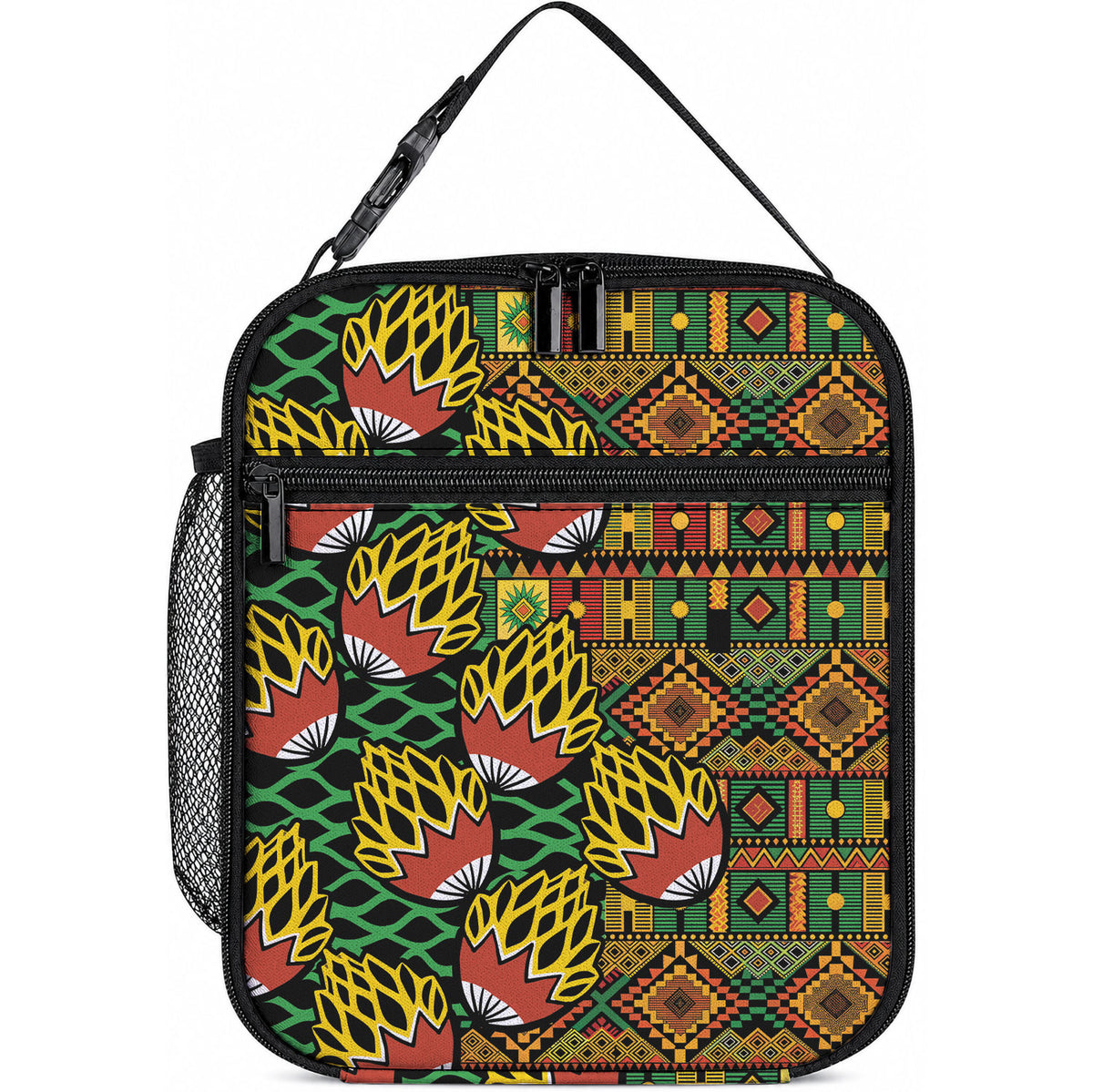 African Tribal Geometric Mixed Kanga Pattern Lunch Bag