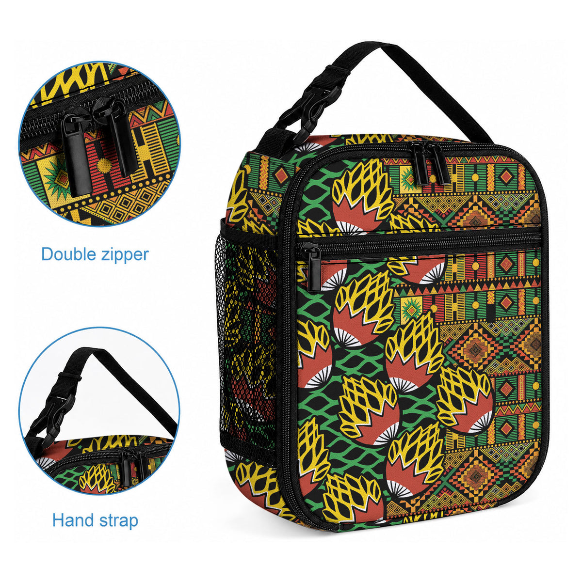 African Tribal Geometric Mixed Kanga Pattern Lunch Bag