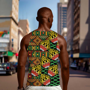 African Tribal Geometric Mixed Kanga Pattern Men Tank Top