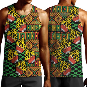 African Tribal Geometric Mixed Kanga Pattern Men Tank Top