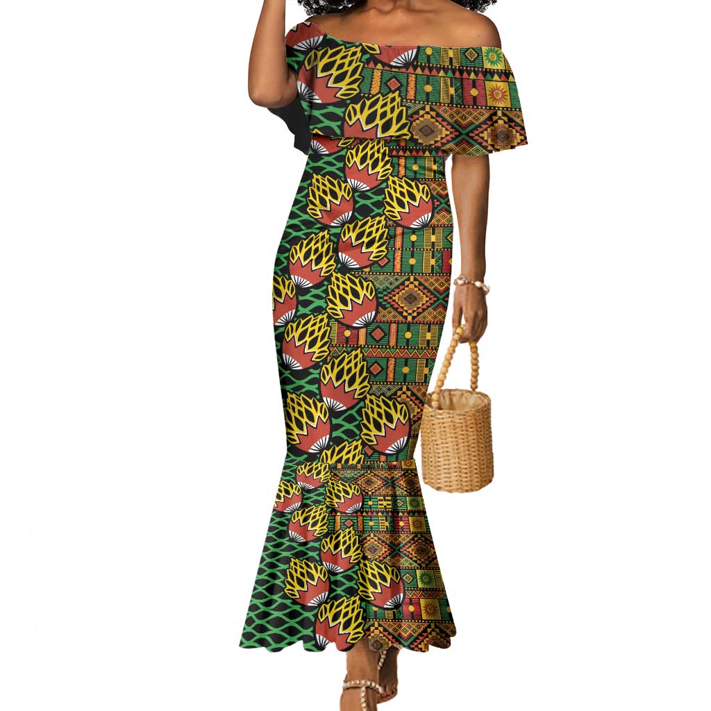 African Tribal Geometric Mixed Kanga Pattern Mermaid Dress