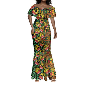 African Tribal Geometric Mixed Kanga Pattern Mermaid Dress