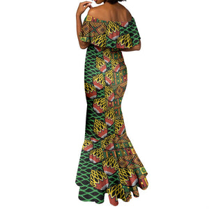 African Tribal Geometric Mixed Kanga Pattern Mermaid Dress