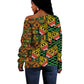 African Tribal Geometric Mixed Kanga Pattern Off Shoulder Sweater