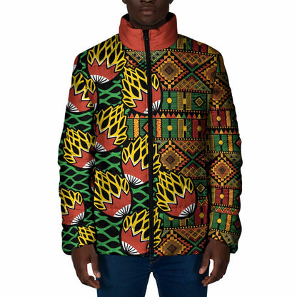 African Tribal Geometric Mixed Kanga Pattern Padded Jacket