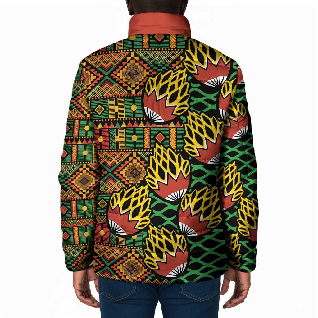 African Tribal Geometric Mixed Kanga Pattern Padded Jacket