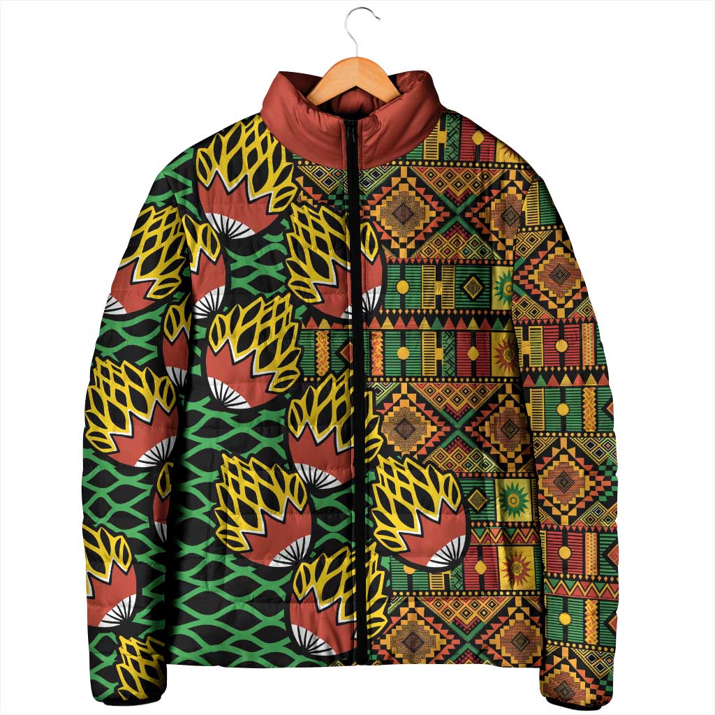 African Tribal Geometric Mixed Kanga Pattern Padded Jacket