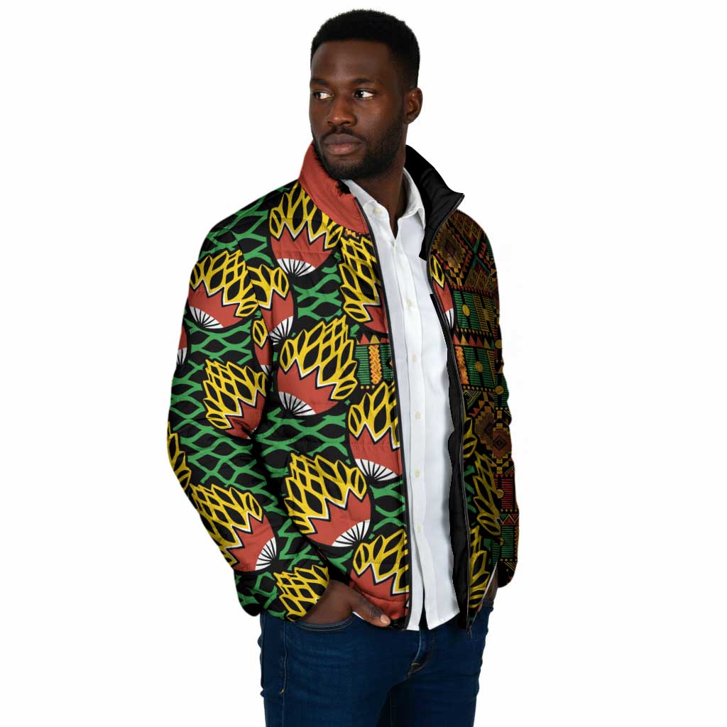 African Tribal Geometric Mixed Kanga Pattern Padded Jacket
