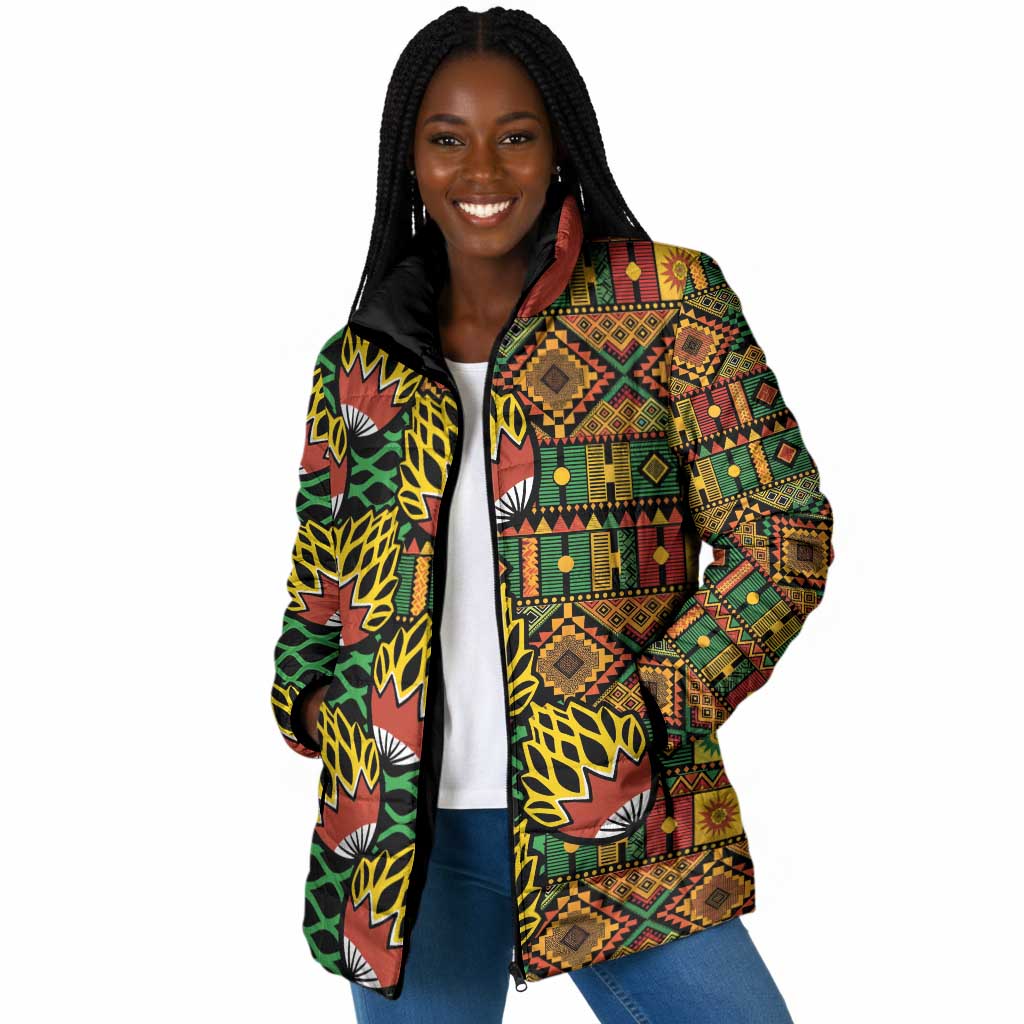 African Tribal Geometric Mixed Kanga Pattern Padded Jacket