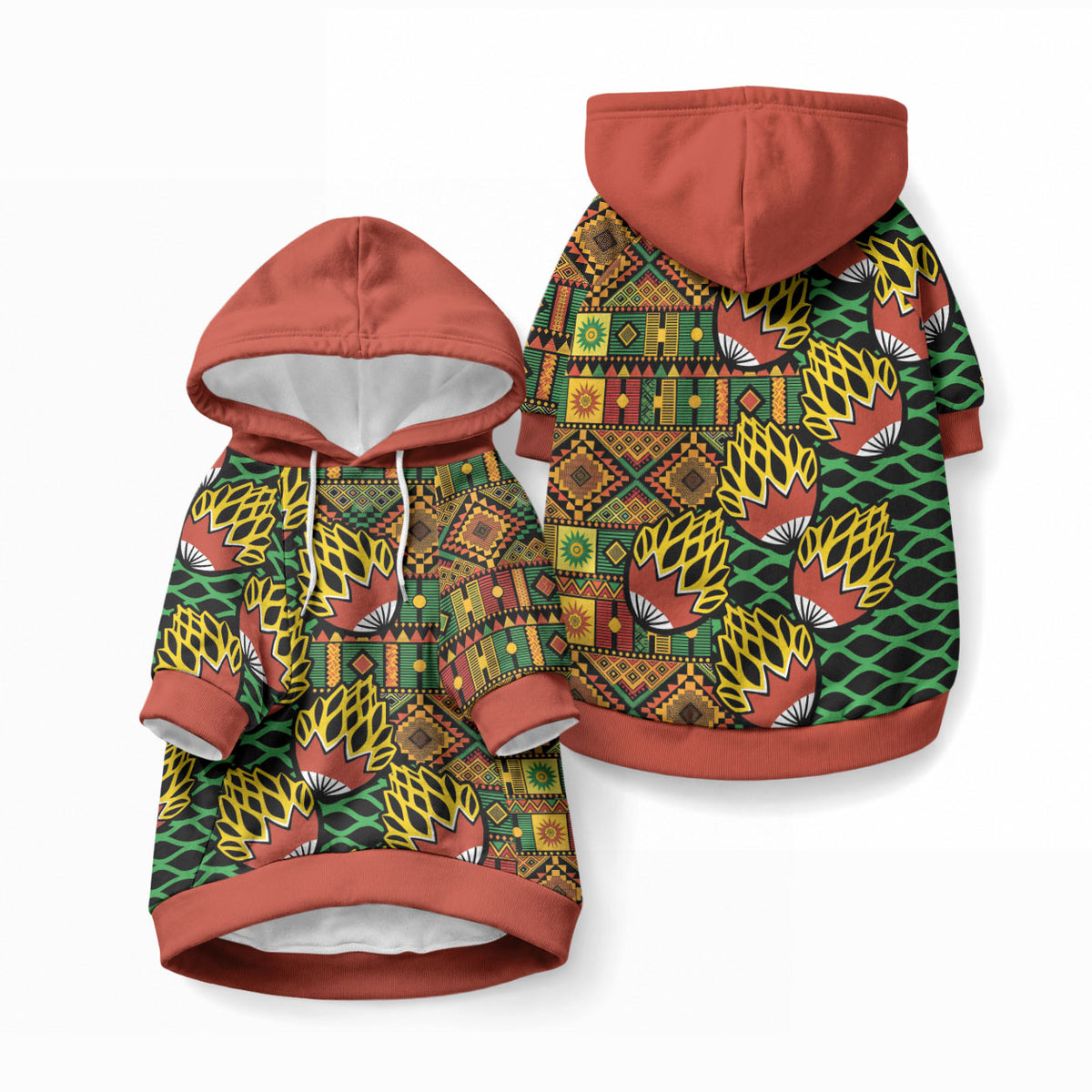 African Tribal Geometric Mixed Kanga Pattern Pet Hoodie