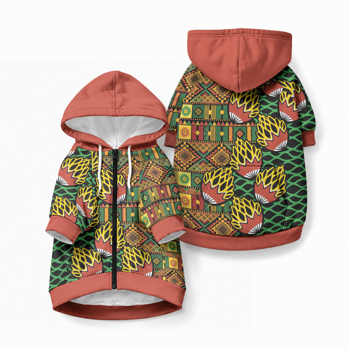 African Tribal Geometric Mixed Kanga Pattern Pet Hoodie