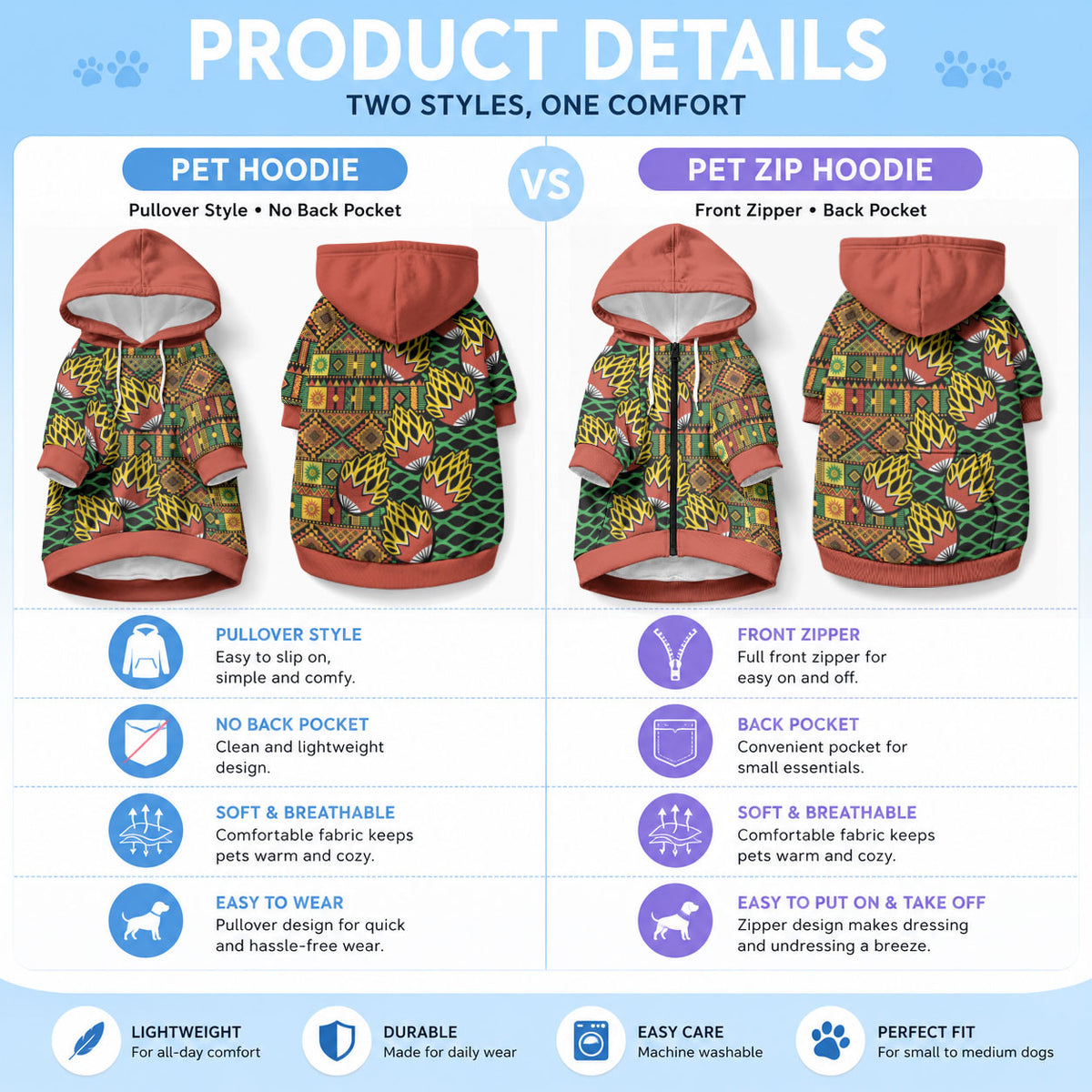 African Tribal Geometric Mixed Kanga Pattern Pet Hoodie