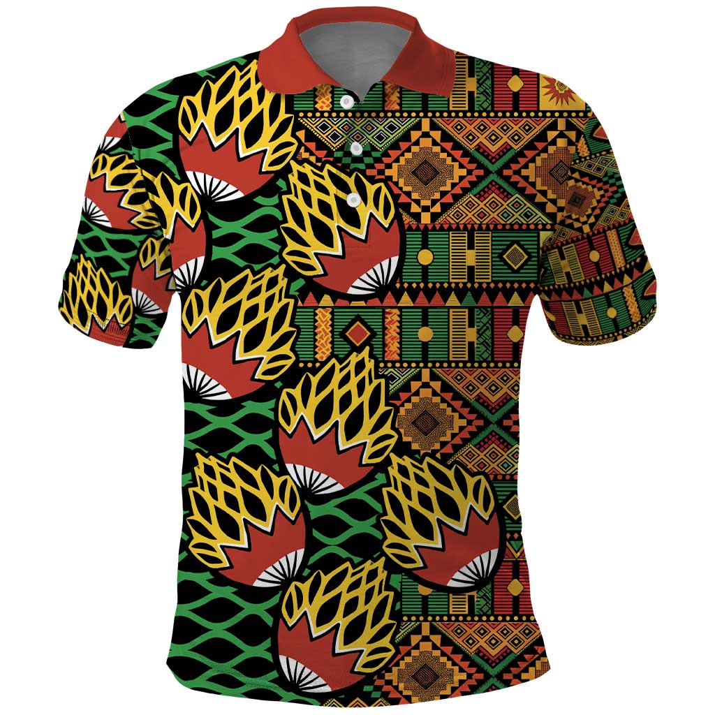 African Tribal Geometric Mixed Kanga Pattern Polo Shirt